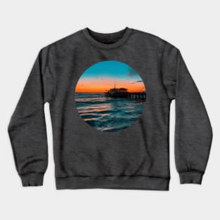 Blue Ocean Summer Beach Waves With A Vintage Restaurant Under The Sunset Sky Crewneck Sweatshirt